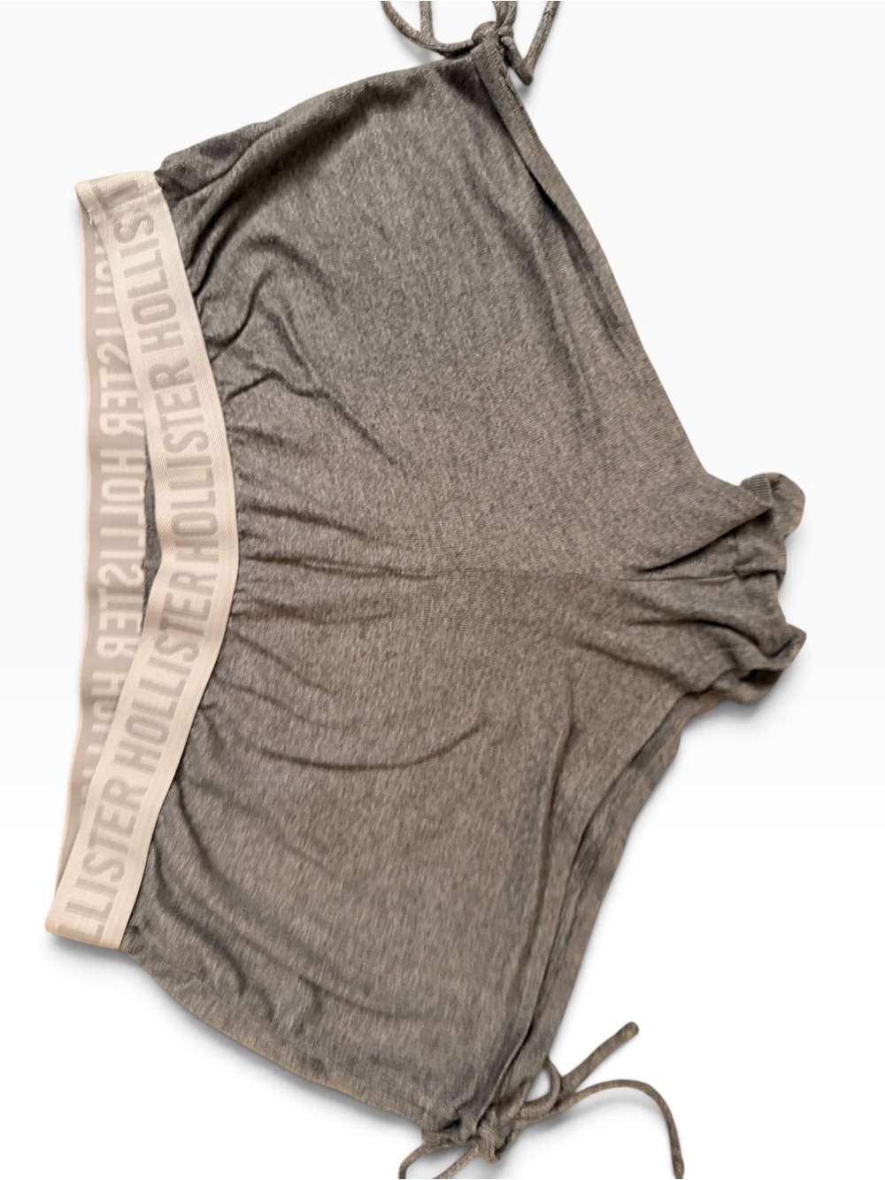 (Size L) Hollister Heather Grey Logo Waistband Ruched Side-Tie Lounge Shorts